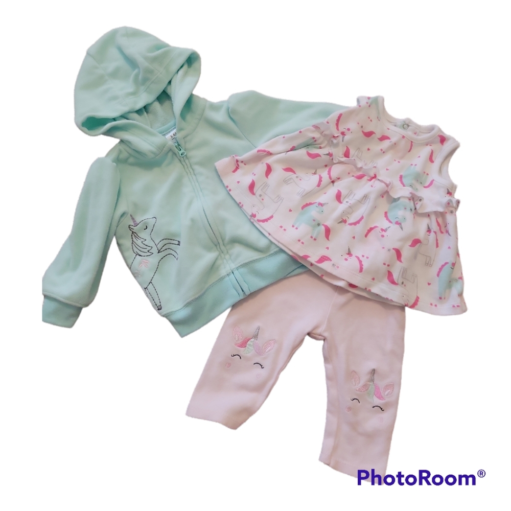Rene Rofe Baby Girls UNICORN 3 Piece Flare Top, pants,  Jacket  Set 3-6 …